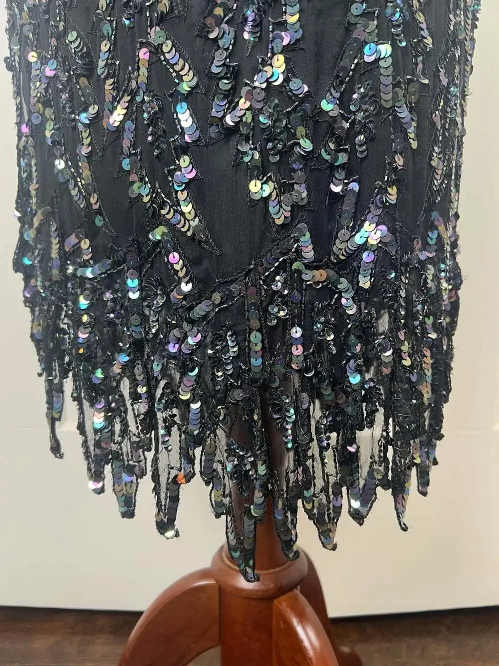 Vintage Carina Silk Sequin Dress M Iridescent Beaded Lace Sheath Cocktail Formal